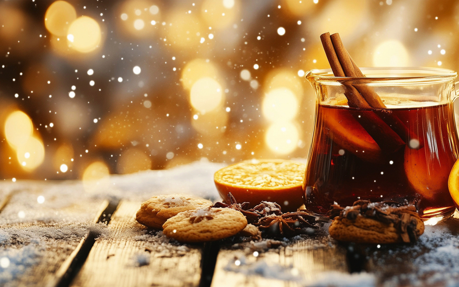 Glühwein mit Zimt, Orangenscheibe